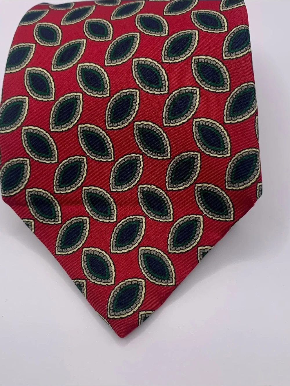 Robert Talbott Red Tie with Green and Cream Leaf Motif